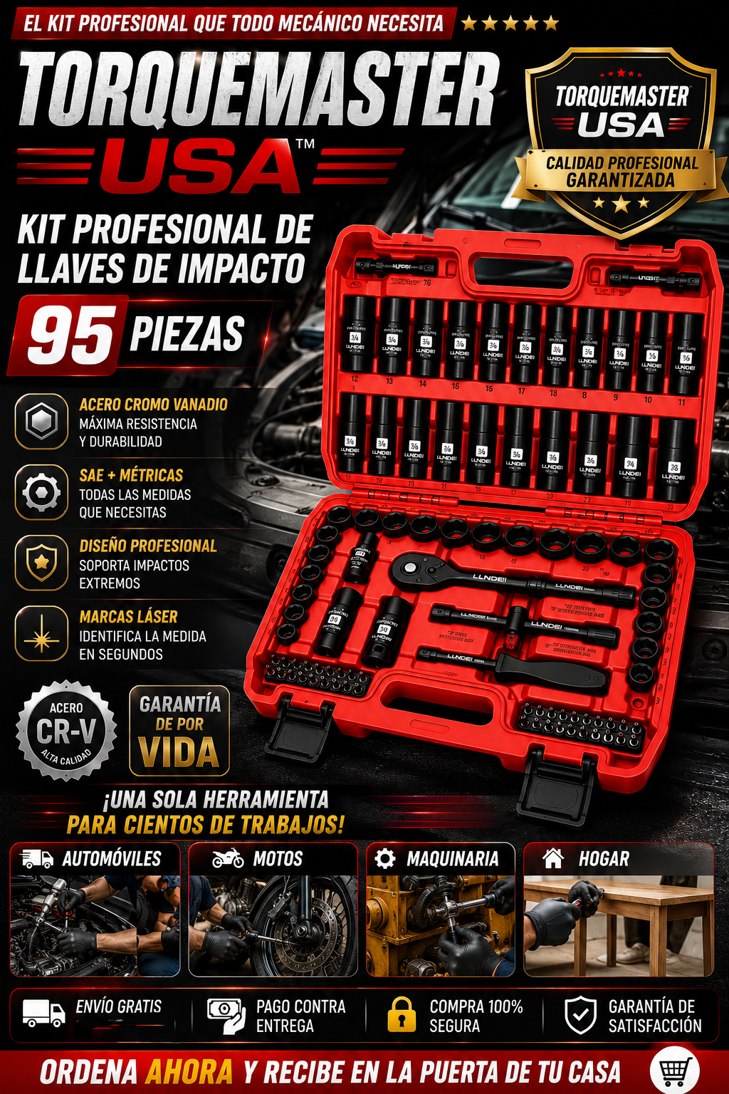 🔥 TORQUEMASTER USA™ Kit Profesional de Llaves de Impacto 95 Piezas