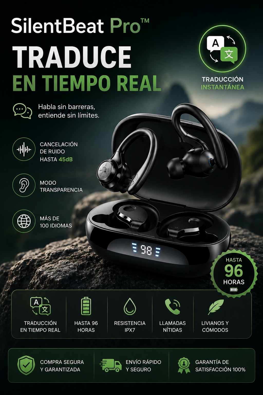SilentBeat Pro™ | Auriculares Bluetooth con Traductor y Cancelación de Ruido
