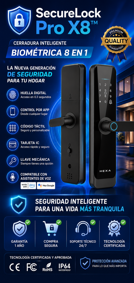 SecureLock Pro X8™ Cerradura Inteligente Biométrica 8 en 1