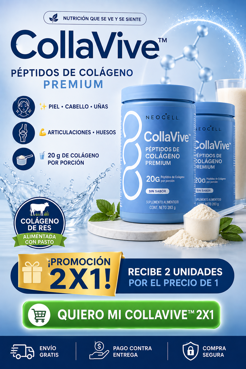 2X1 NeoCell, Collagen Bio-Peptides™ CollaVive™ Péptidos de Colágeno Premium