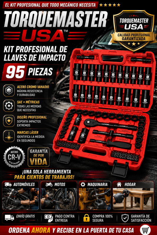 🔥 TORQUEMASTER USA™ Kit Profesional de Llaves de Impacto 95 Piezas