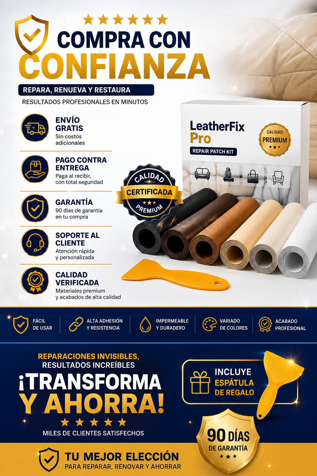 LeatherFix Pro™ | Kit de Parches Autoadhesivos para Reparación de Cuero