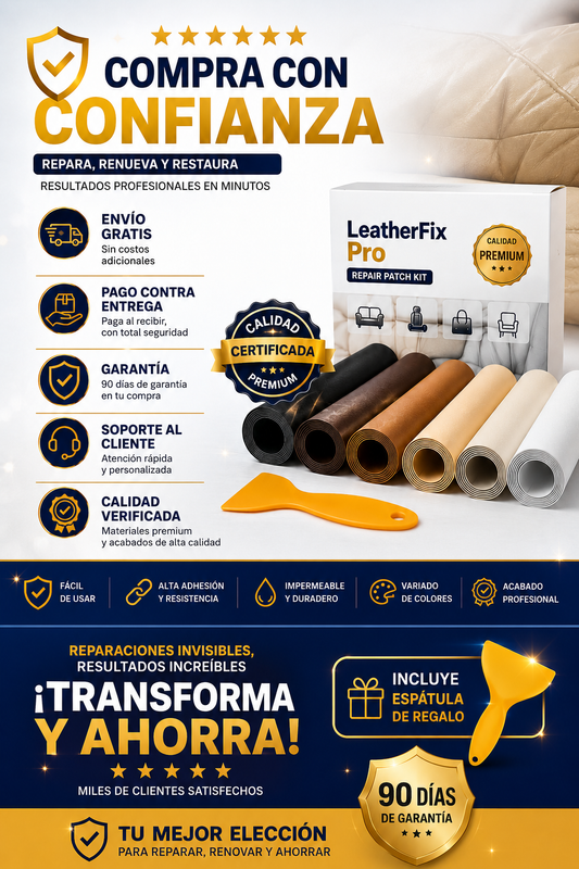 LeatherFix Pro™ | Kit de Parches Autoadhesivos para Reparación de Cuero