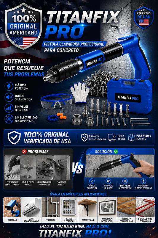 TITANFIX PRO™ Pistola Clavadora Profesional para Concreto con 220 Clavos
