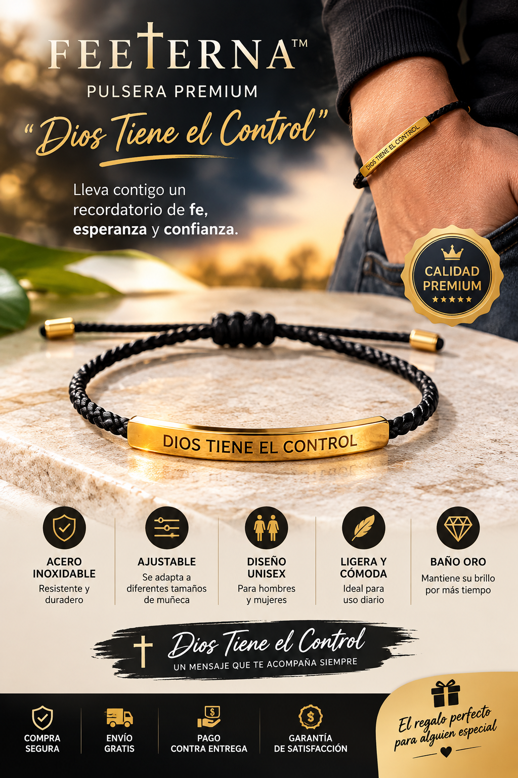 FEETERNA™  Pulsera Premium “Dios Tiene el Control” 🙏✨