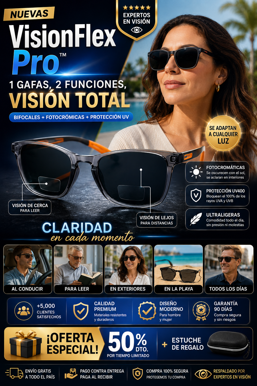 VisionFlex Pro™ Gafas Bifocales Fotocromáticas Polarizadas con Protección UV