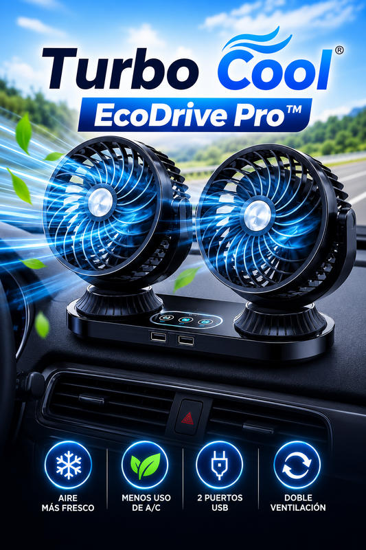 TurboCool EcoDrive Pro™ Doble ventilación inteligente que refresca tu vehículo y ayuda a reducir el uso del aire acondicionado. ❄️🚗